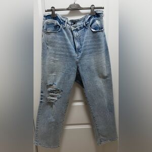 GOOD AMERICAN light wash ripped straight leg jeans
